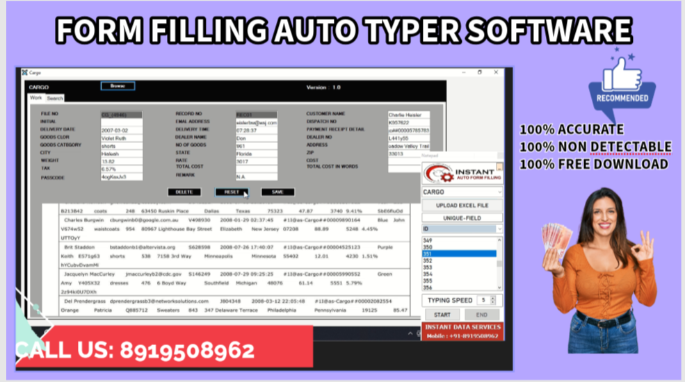 Form Filling Auto Typer Software for Cargo data entry work